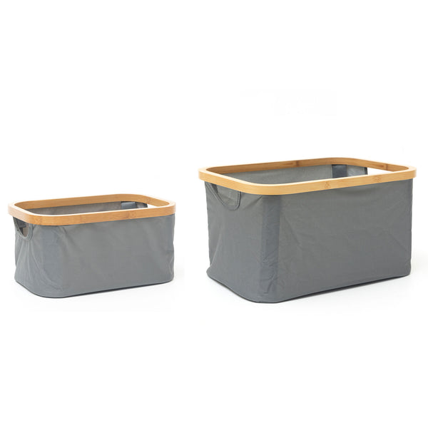 Bamboo and Fabric Rectangular Storage Basket