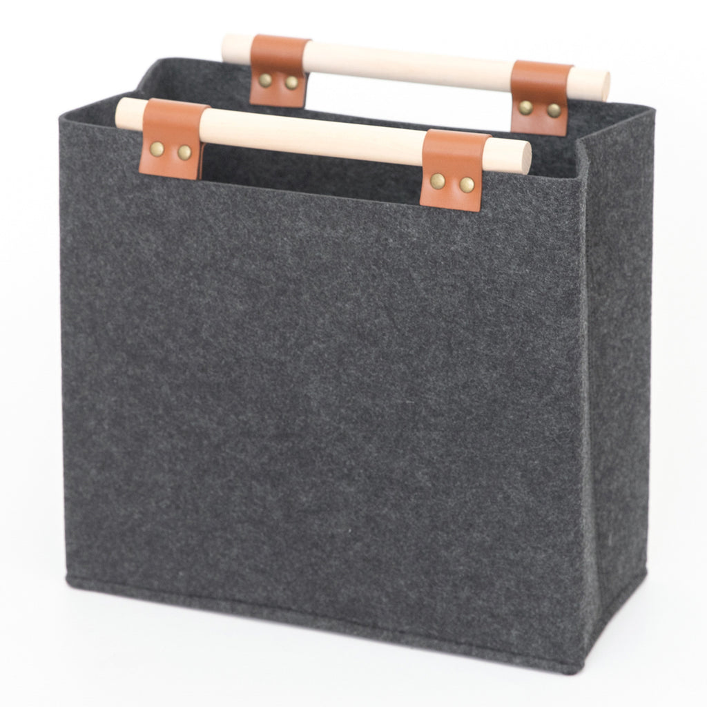 Felt Folding Basket With Wood Handles