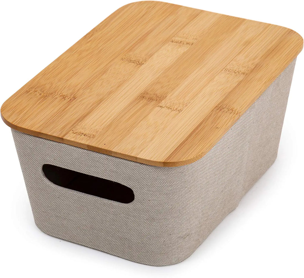 Storage Beige Bin with Bamboo Lid