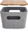 Storage Grey Bin with Bamboo Lid