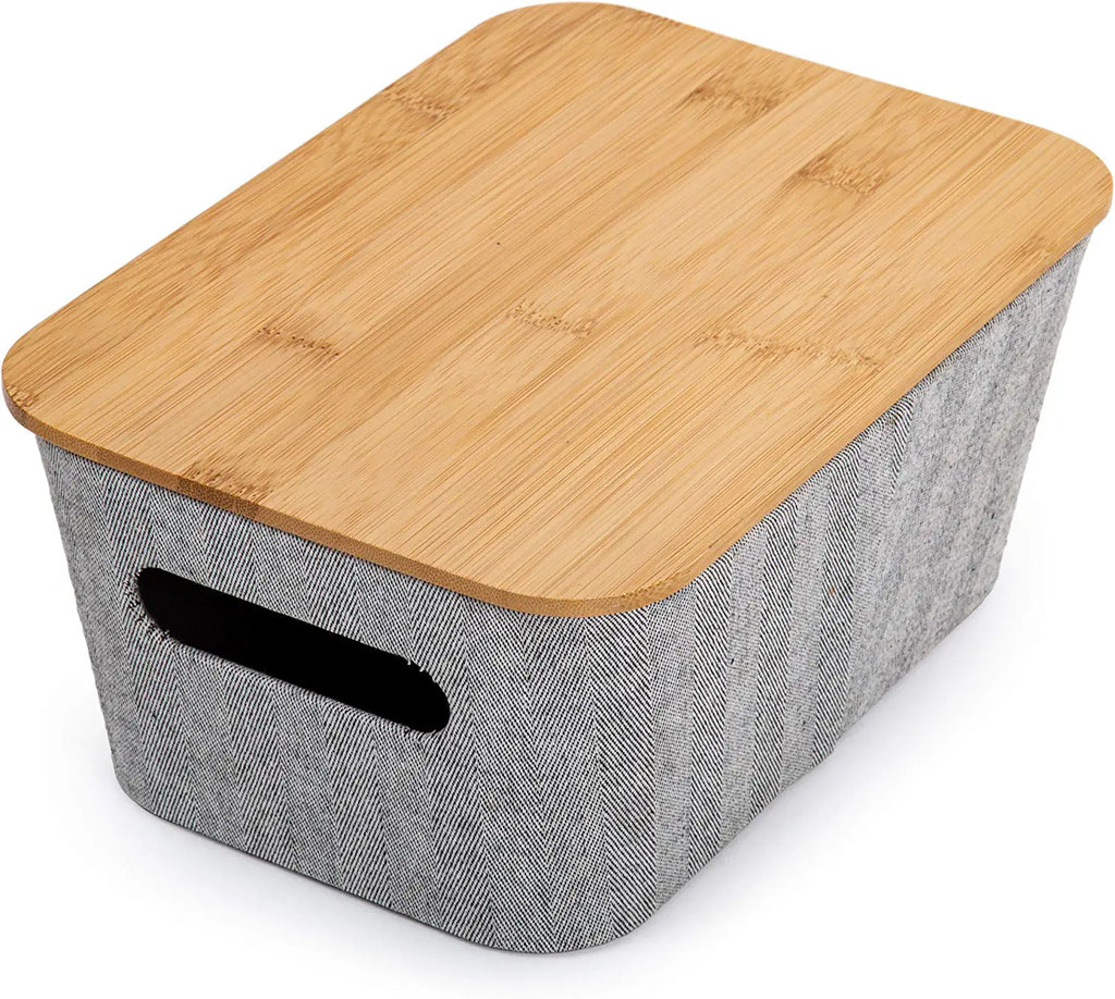 Storage Grey Bin with Bamboo Lid