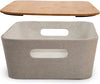 Storage Beige Bin with Bamboo Lid