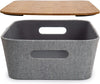 Storage Grey Bin with Bamboo Lid